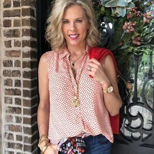 Cabi 3982 Blossom Sleeveless Blouse Top Floral Red Black  Size Small